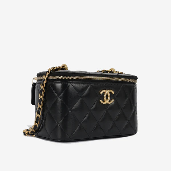 Chanel Small Vanity Case with Chain – Black Lambskin Quilted Leather - Zeuskicks