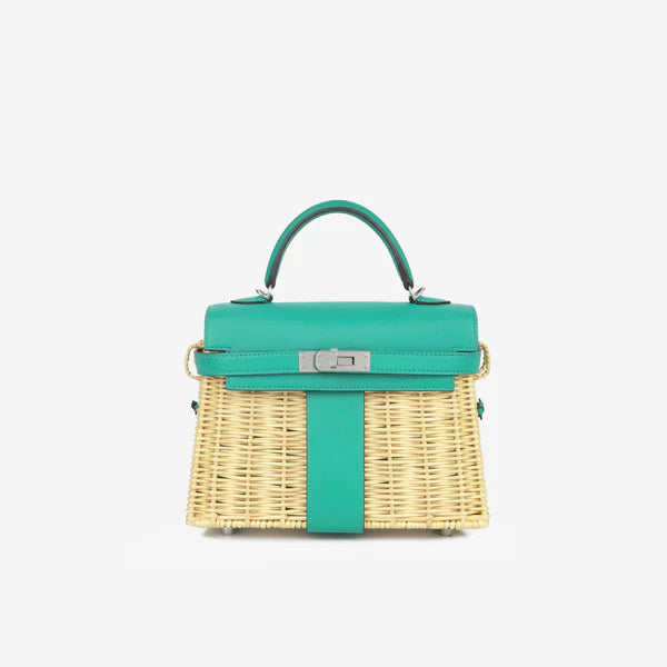 Hermès Picnic Mini Kelly – Ecru Osier Wicker & Vert Vérone Swift