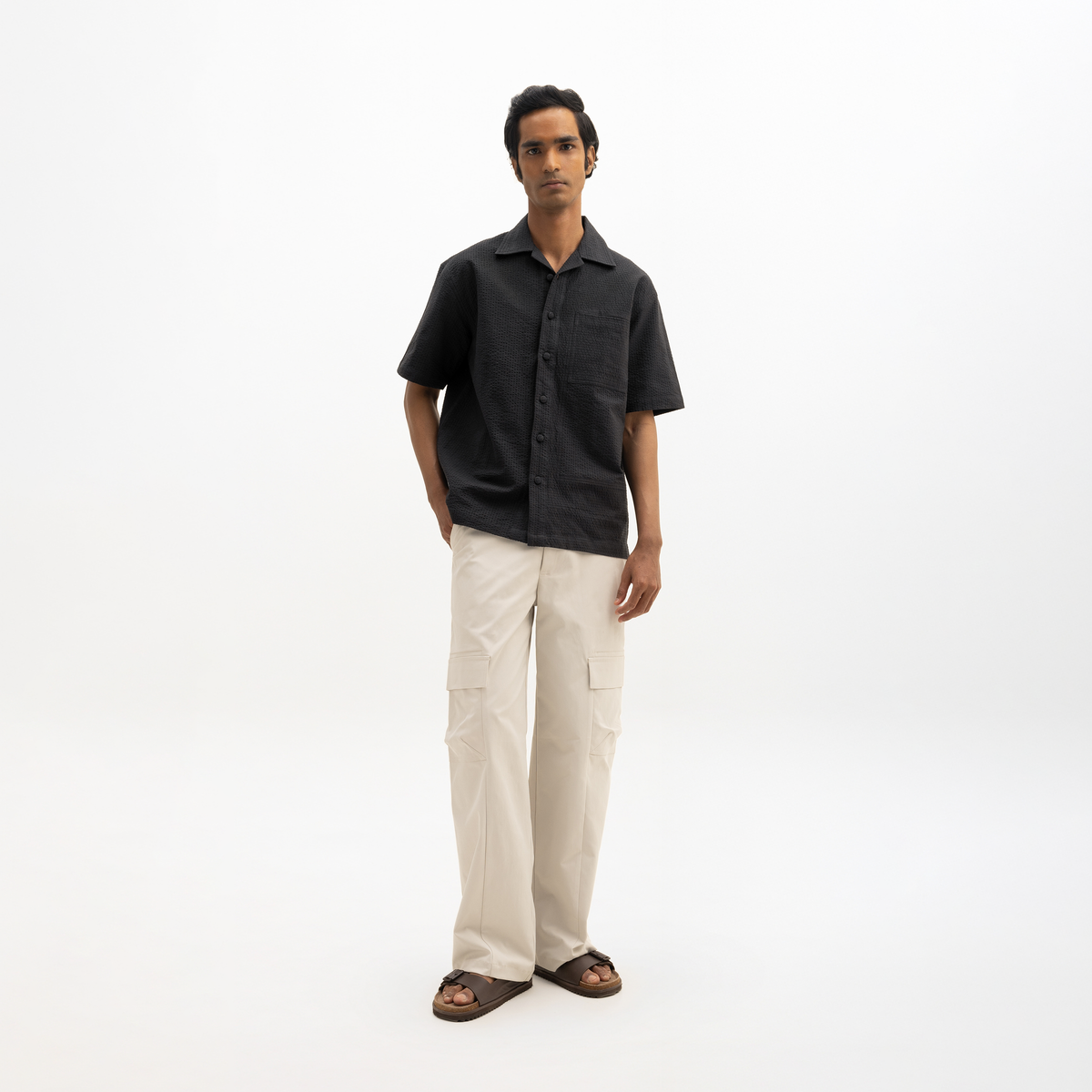 SEER SUCKER CUBAN SHIRT - BLACK by Warping Theories