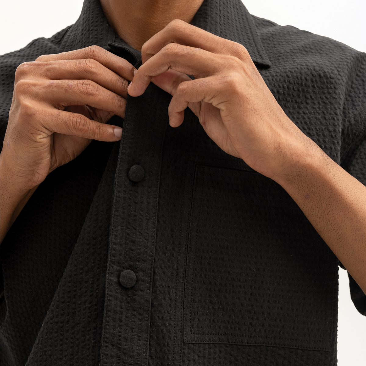 SEER SUCKER CUBAN SHIRT - BLACK by Warping Theories