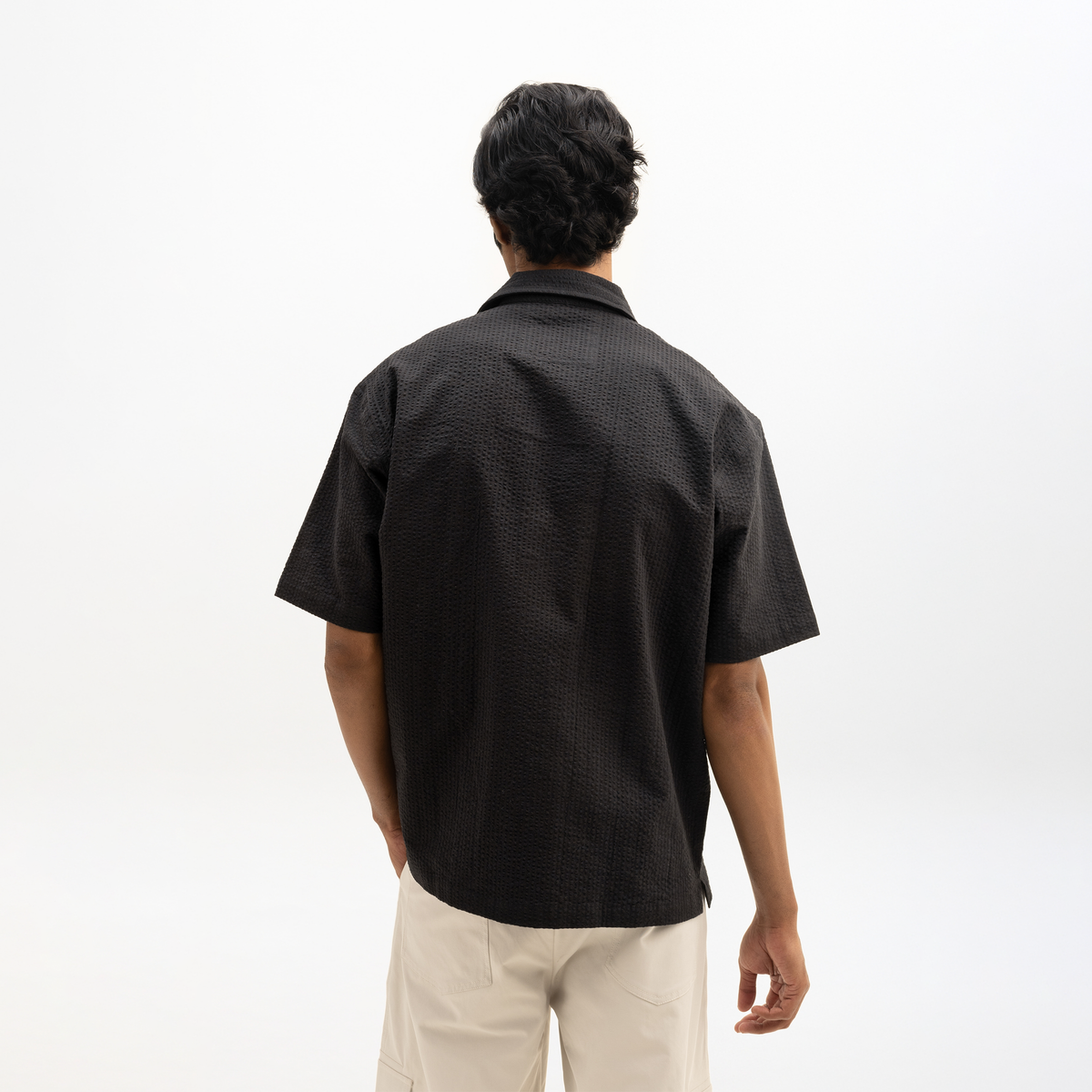 SEER SUCKER CUBAN SHIRT - BLACK by Warping Theories