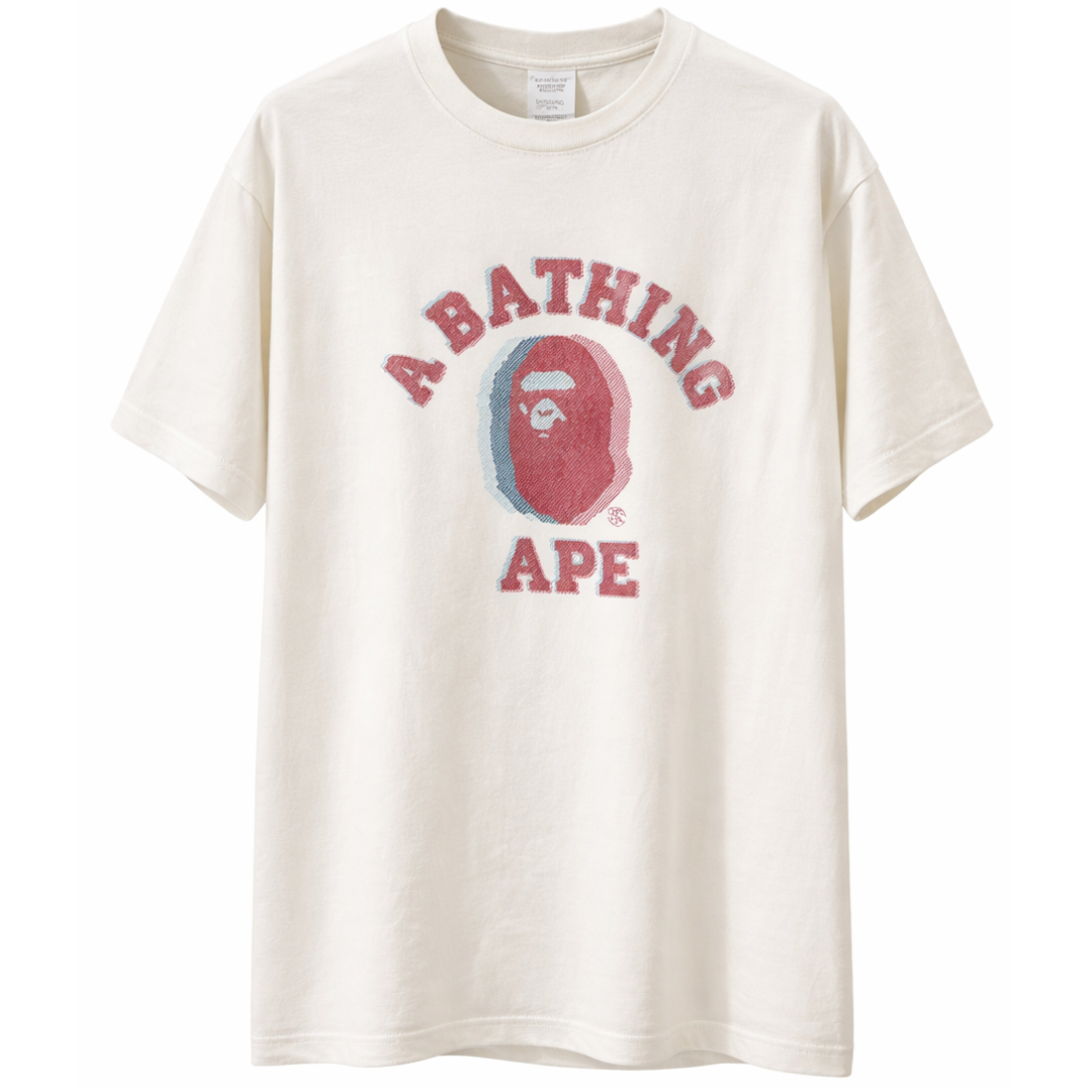 A BATHING APE GLITCH ART COLLEGE TEE WHITE by BAPE