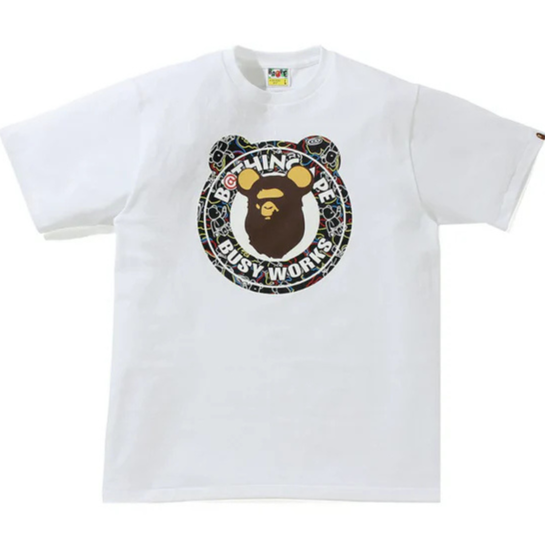 BAPE x Medicom Toy Bearbrick Camo Bear Busy Works Tee White/Black by BAPE