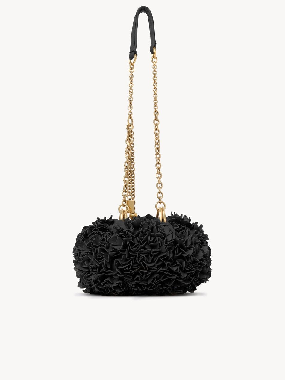 CHLOE Plissé shoulder bag with chain in leather flowers Black by CHLOE