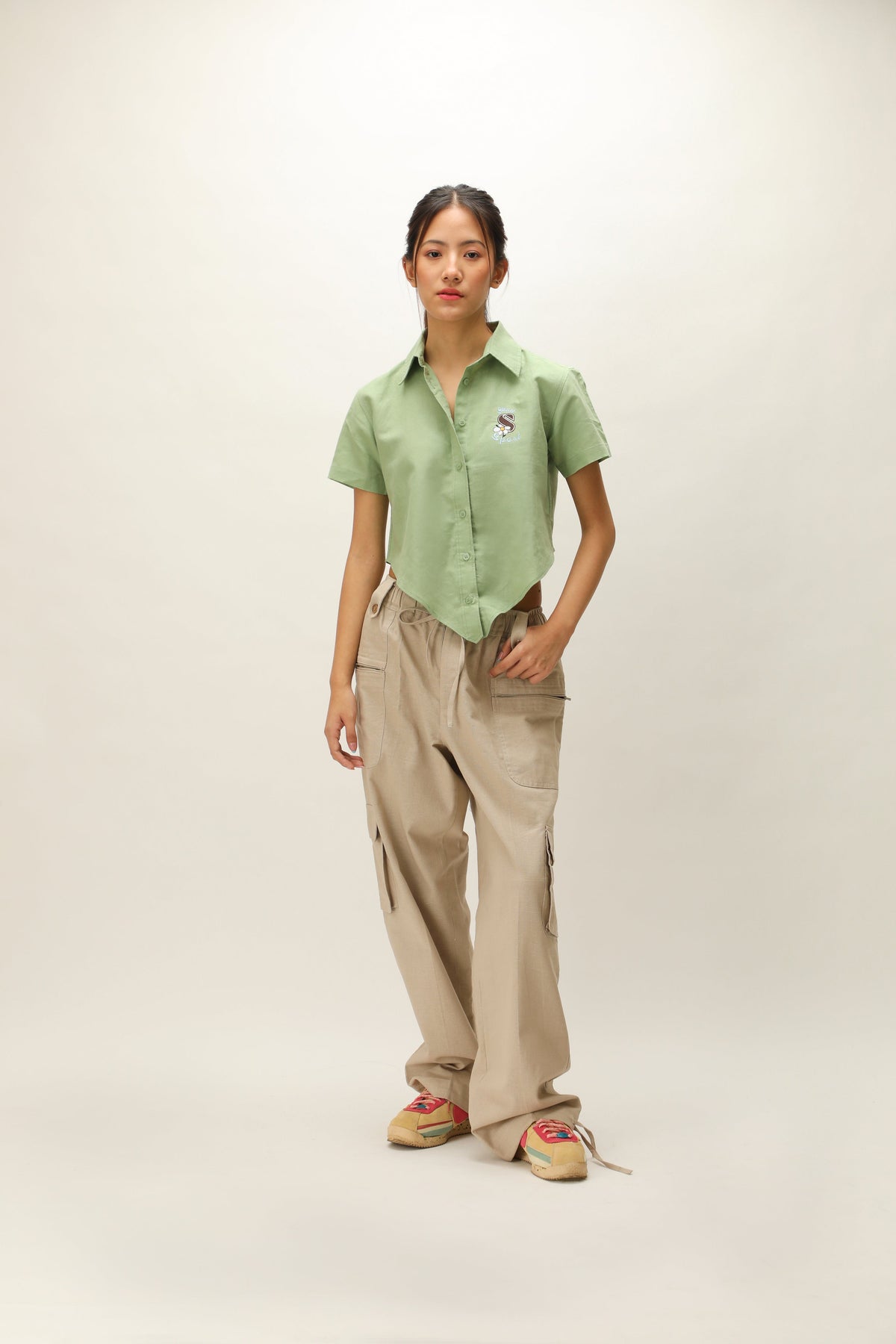 LINEN TRIGON CROP SHIRT by STRUCT