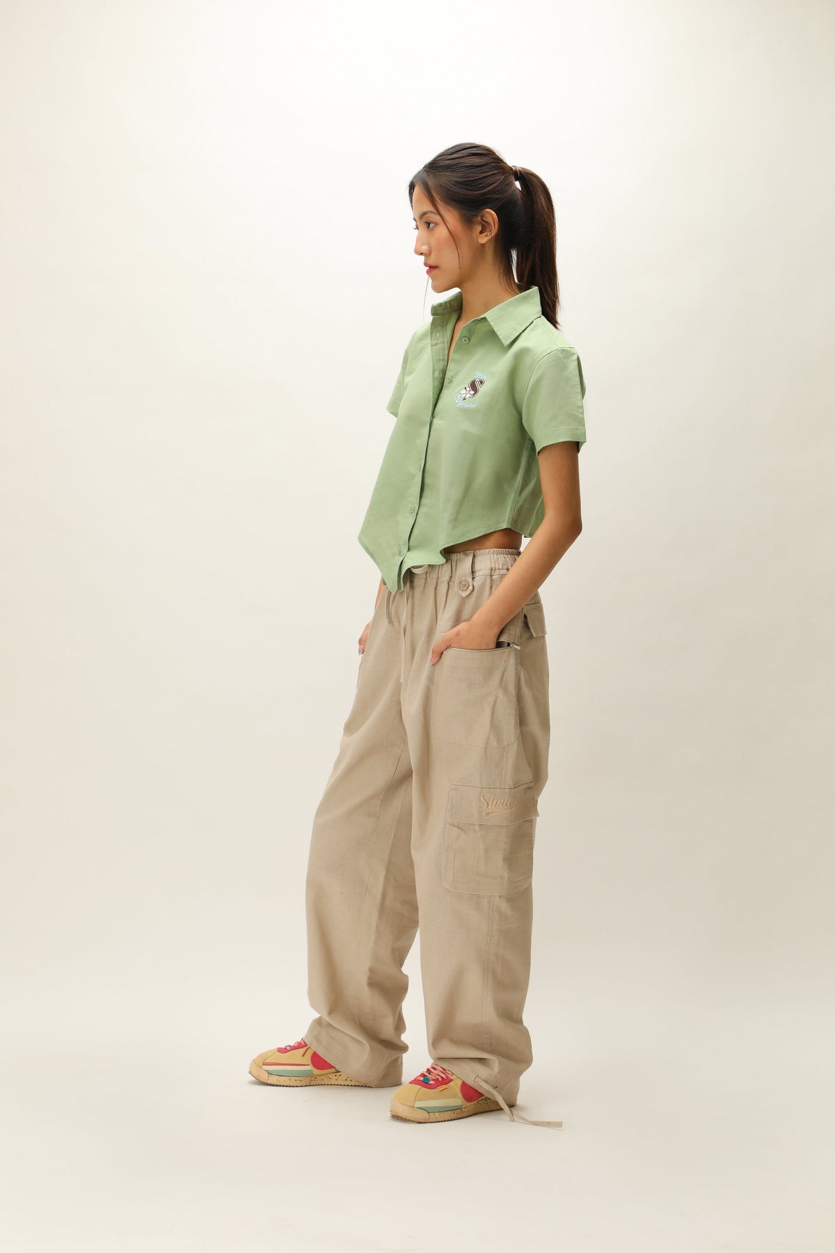 LINEN TRIGON CROP SHIRT by STRUCT
