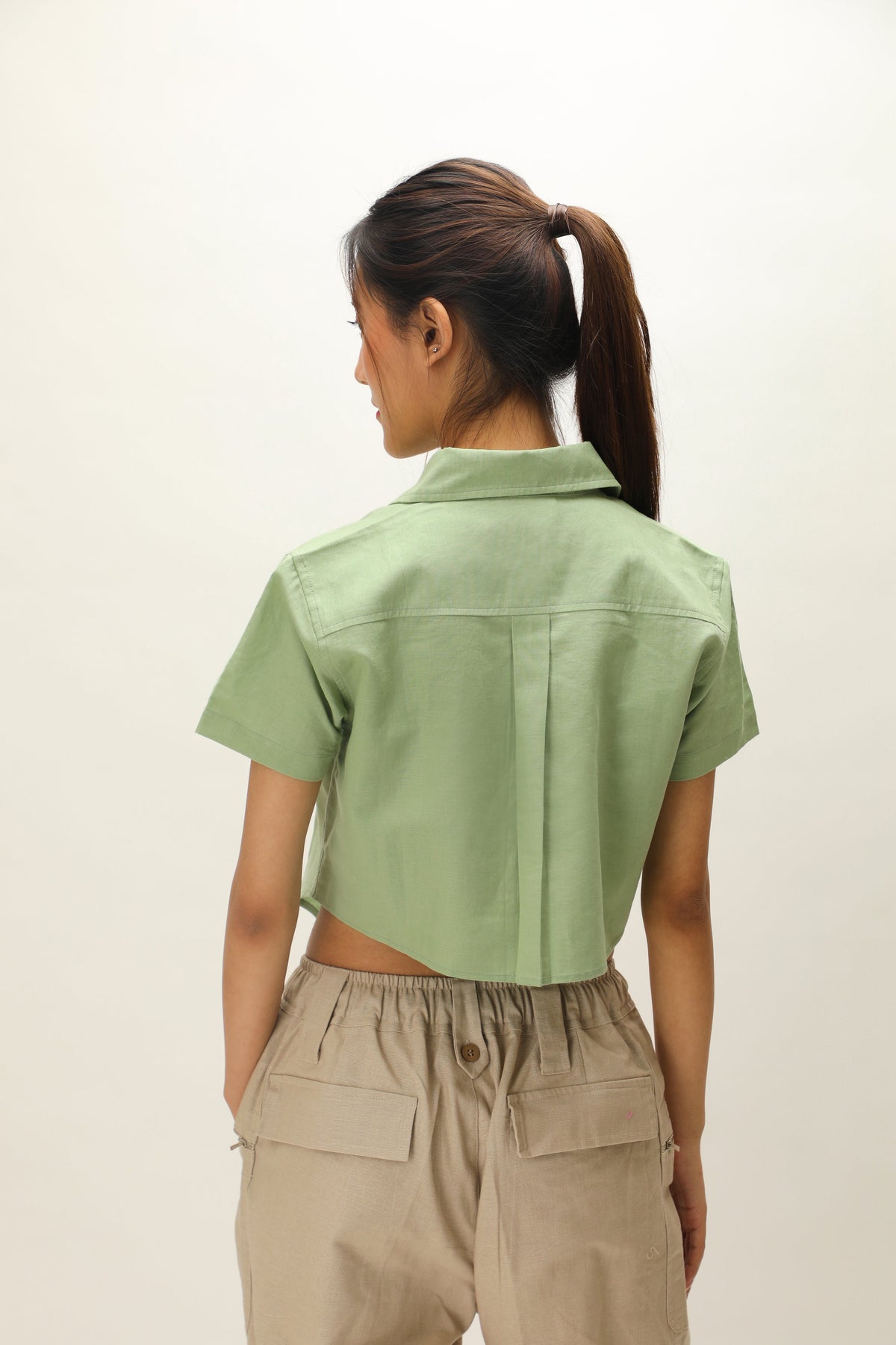 LINEN TRIGON CROP SHIRT by STRUCT