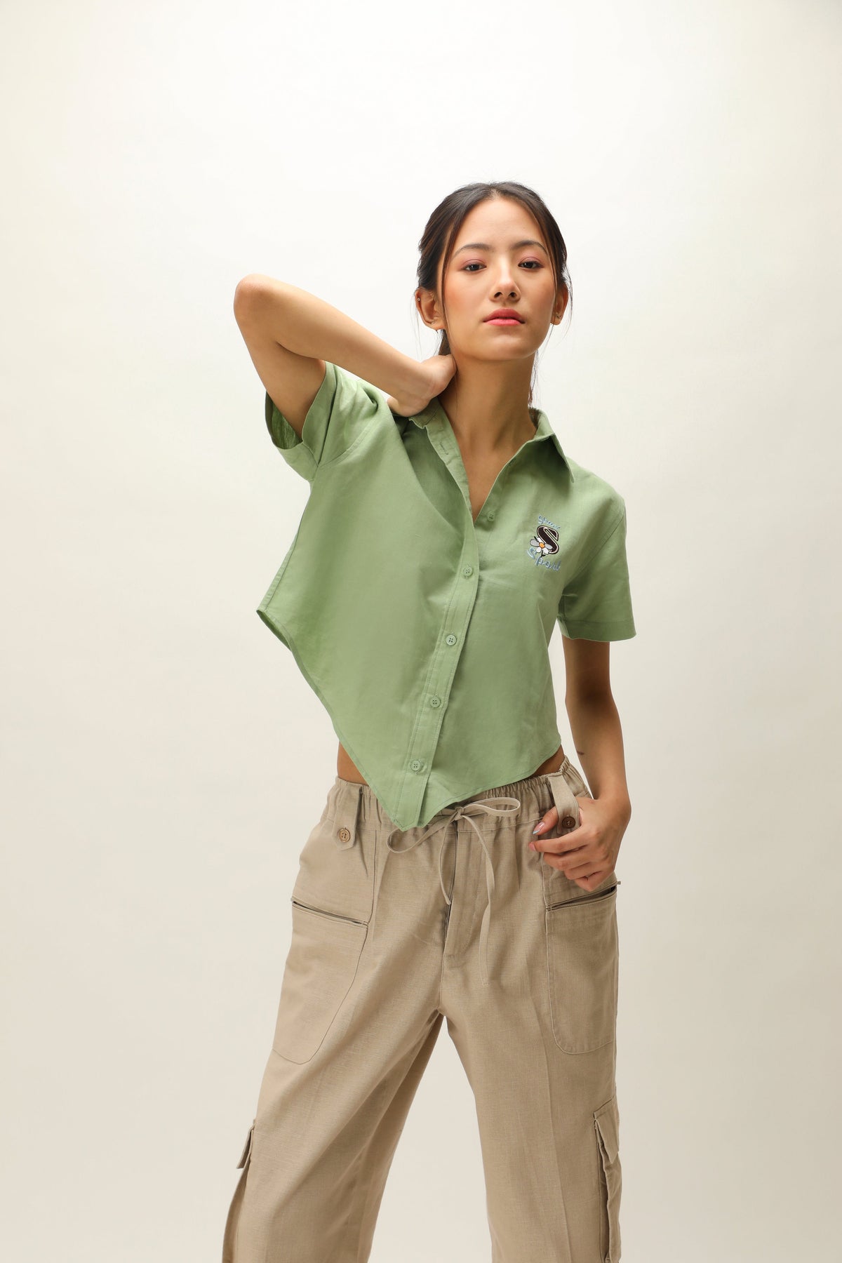 LINEN TRIGON CROP SHIRT by STRUCT