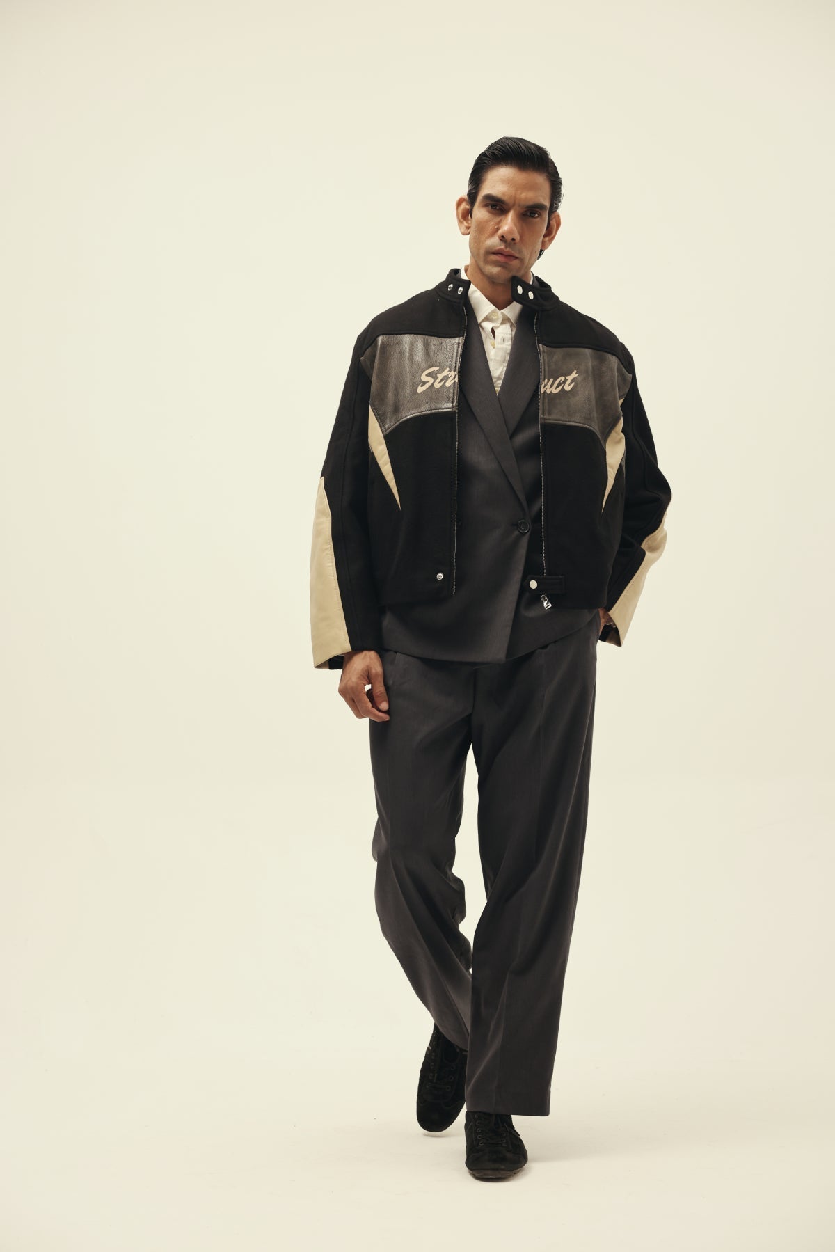 STRUCT DISTRESSED LEATHER RIDER JACKET BLACK by STRUCT