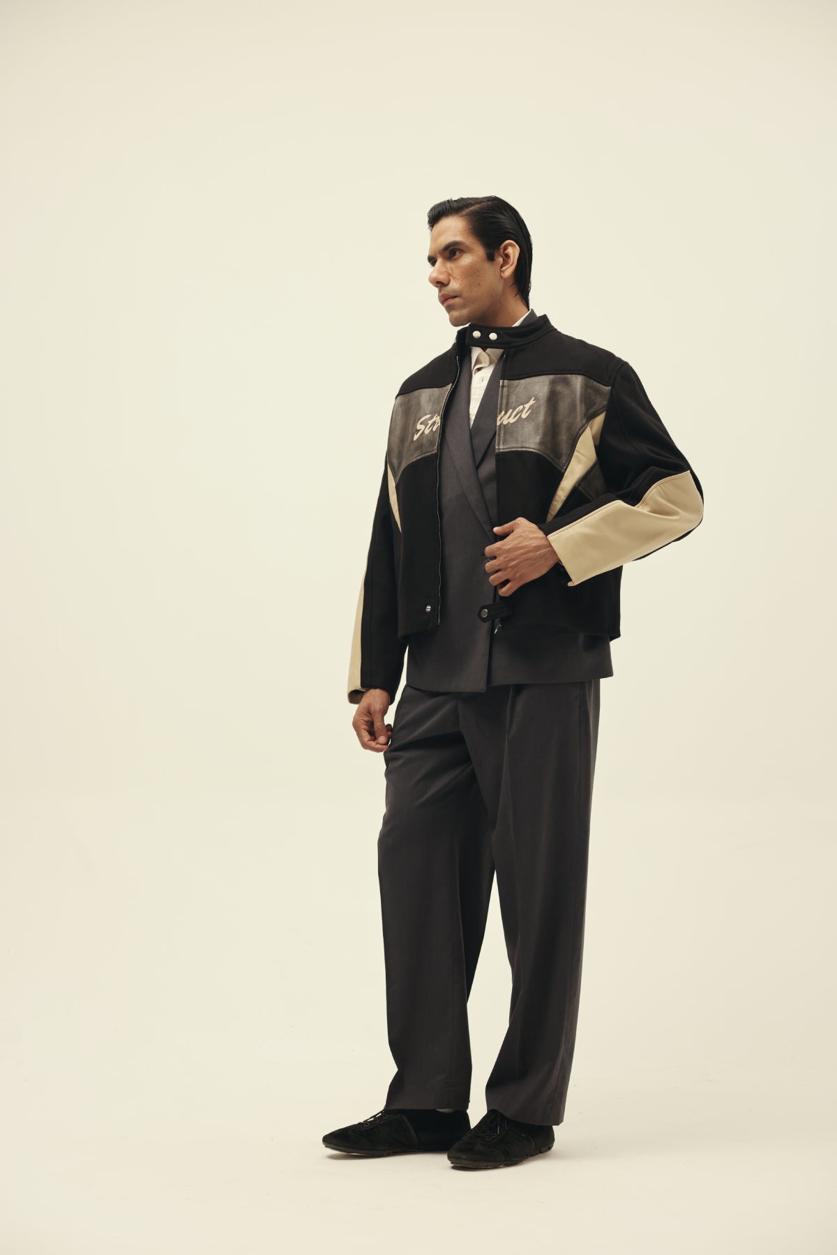 STRUCT DISTRESSED LEATHER RIDER JACKET BLACK by STRUCT