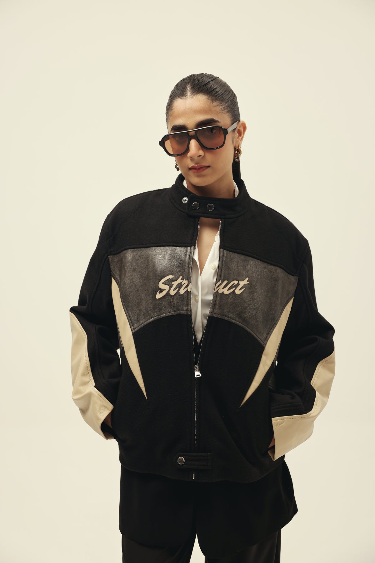 STRUCT DISTRESSED LEATHER RIDER JACKET BLACK by STRUCT