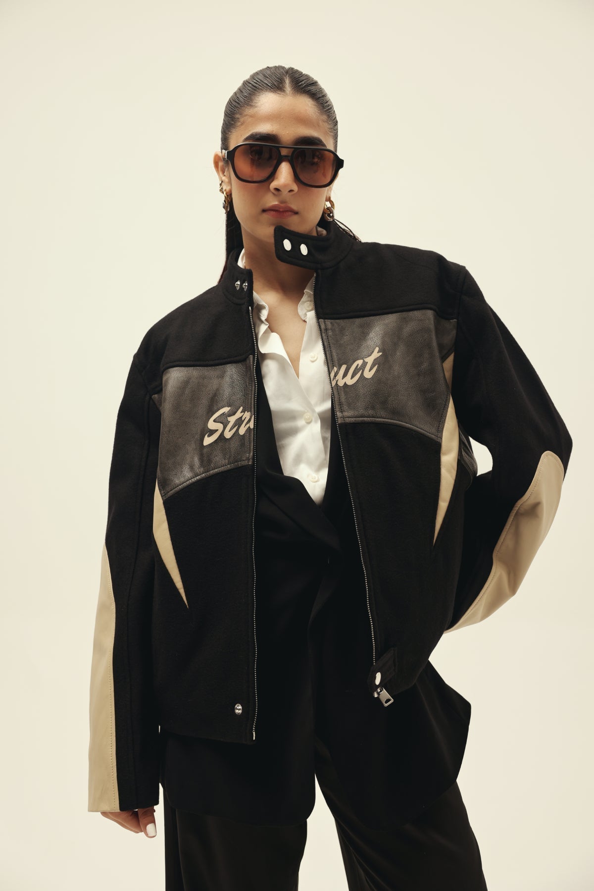 STRUCT DISTRESSED LEATHER RIDER JACKET BLACK by STRUCT