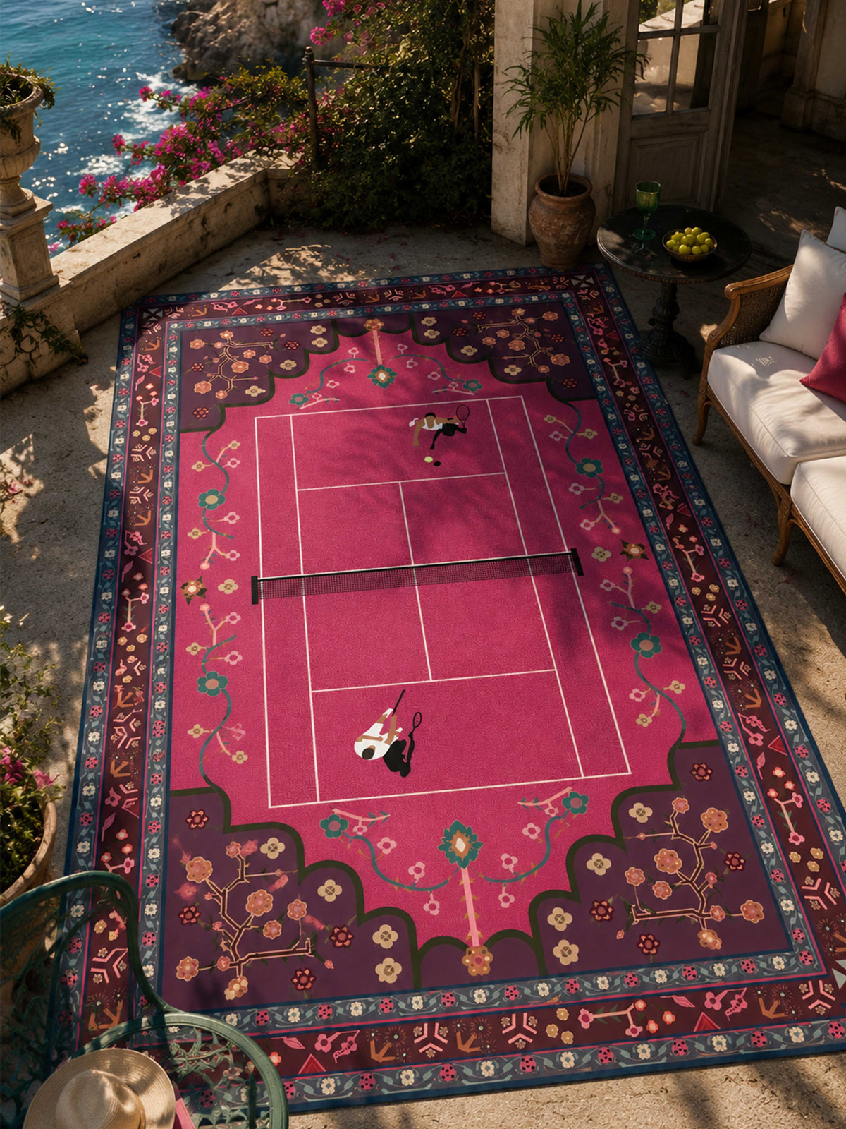 Pink tennis Traditional Washable Rug by THE DRIP CO. RUGS