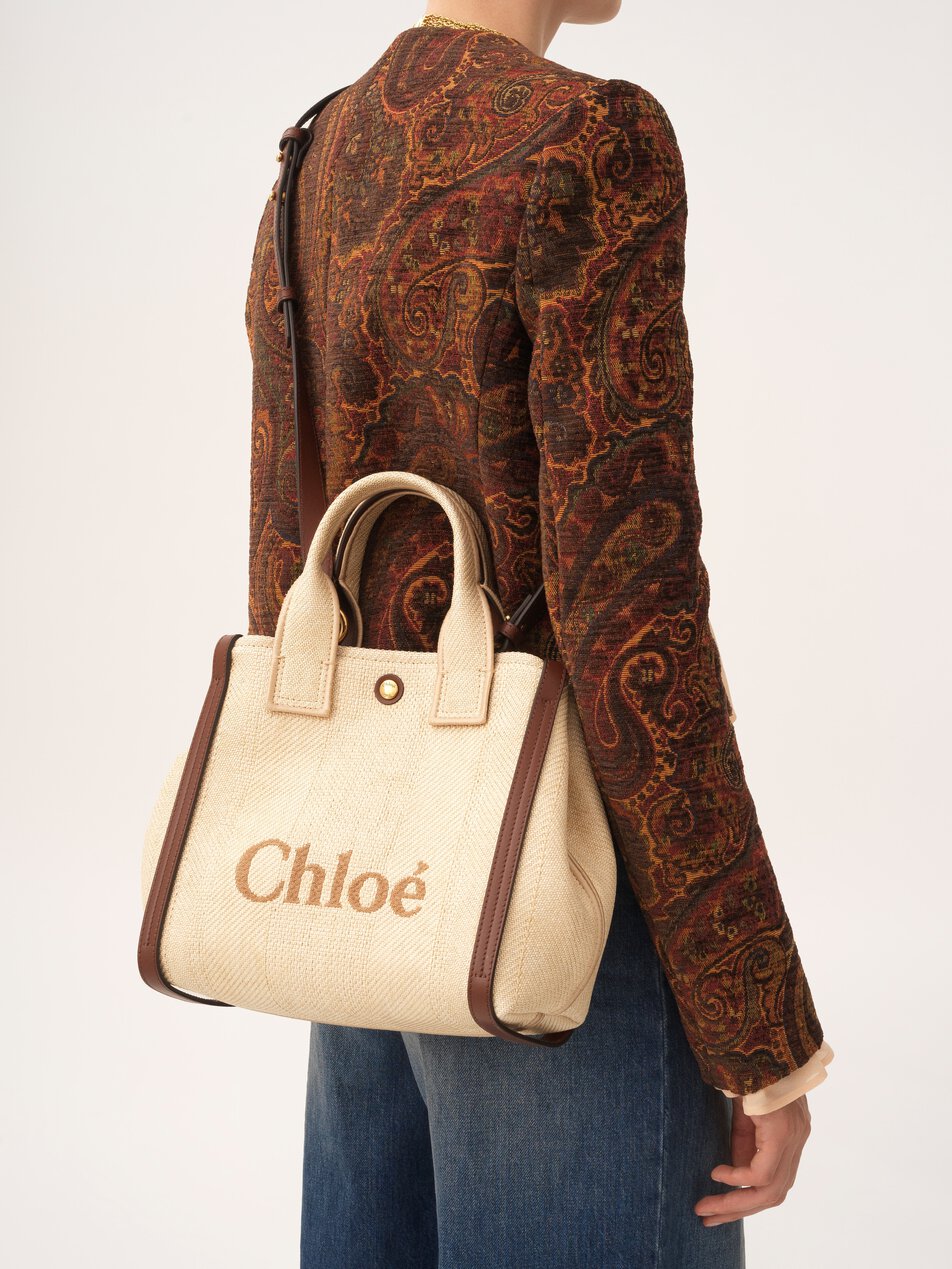 CHLOE Small Chloé Carry tote bag in raffia-effect fibers Hot Sand by CHLOE