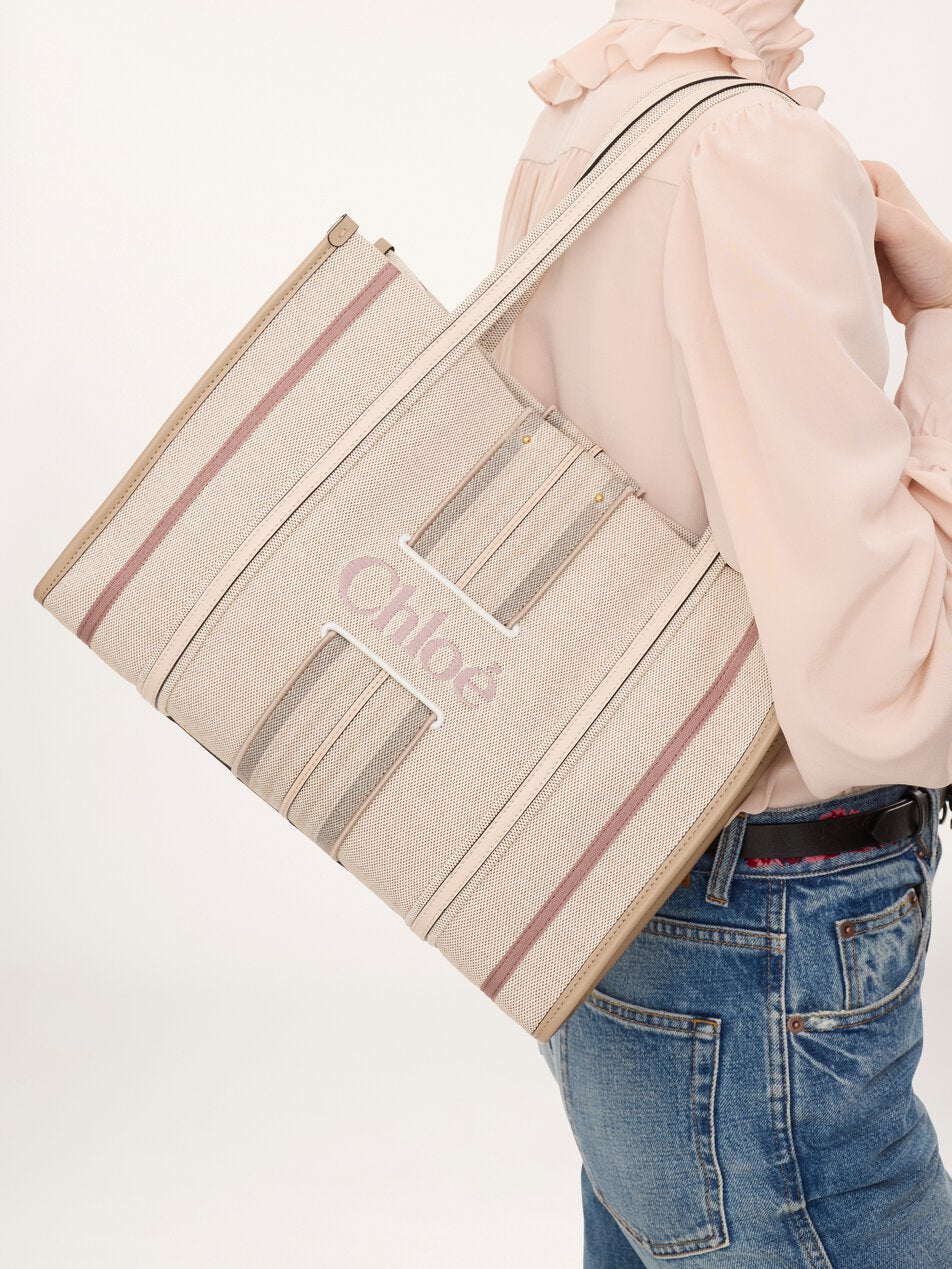 CHLOE Woody Loop tote bag in canvas Nude by CHLOE