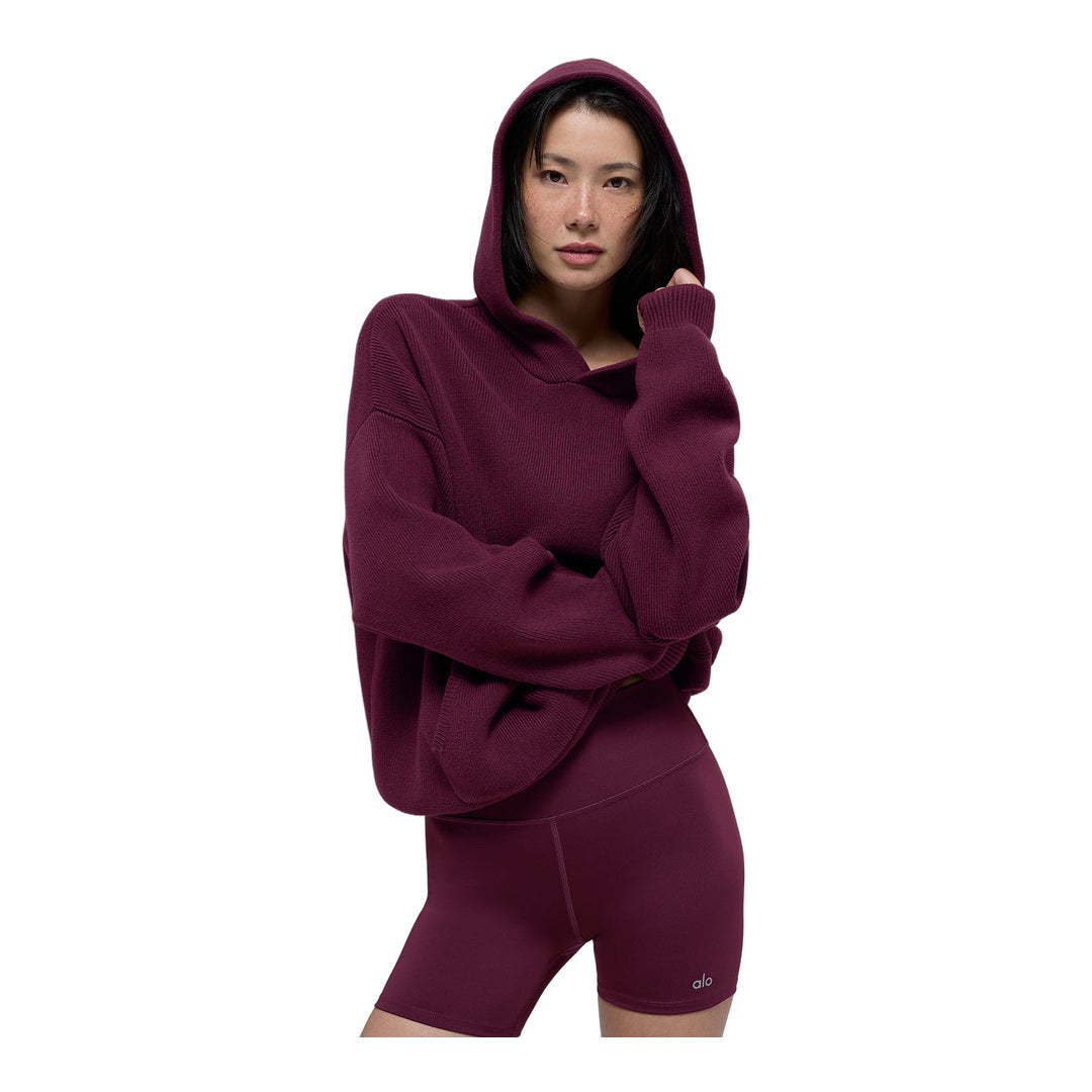 alo Scholar Hooded Sweater - Burgundy by Alo Yoga