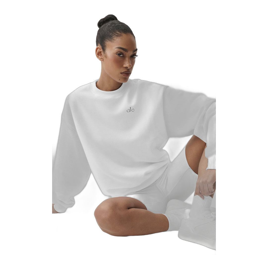 alo Accolade Crew Neck Pullover - White by Alo Yoga