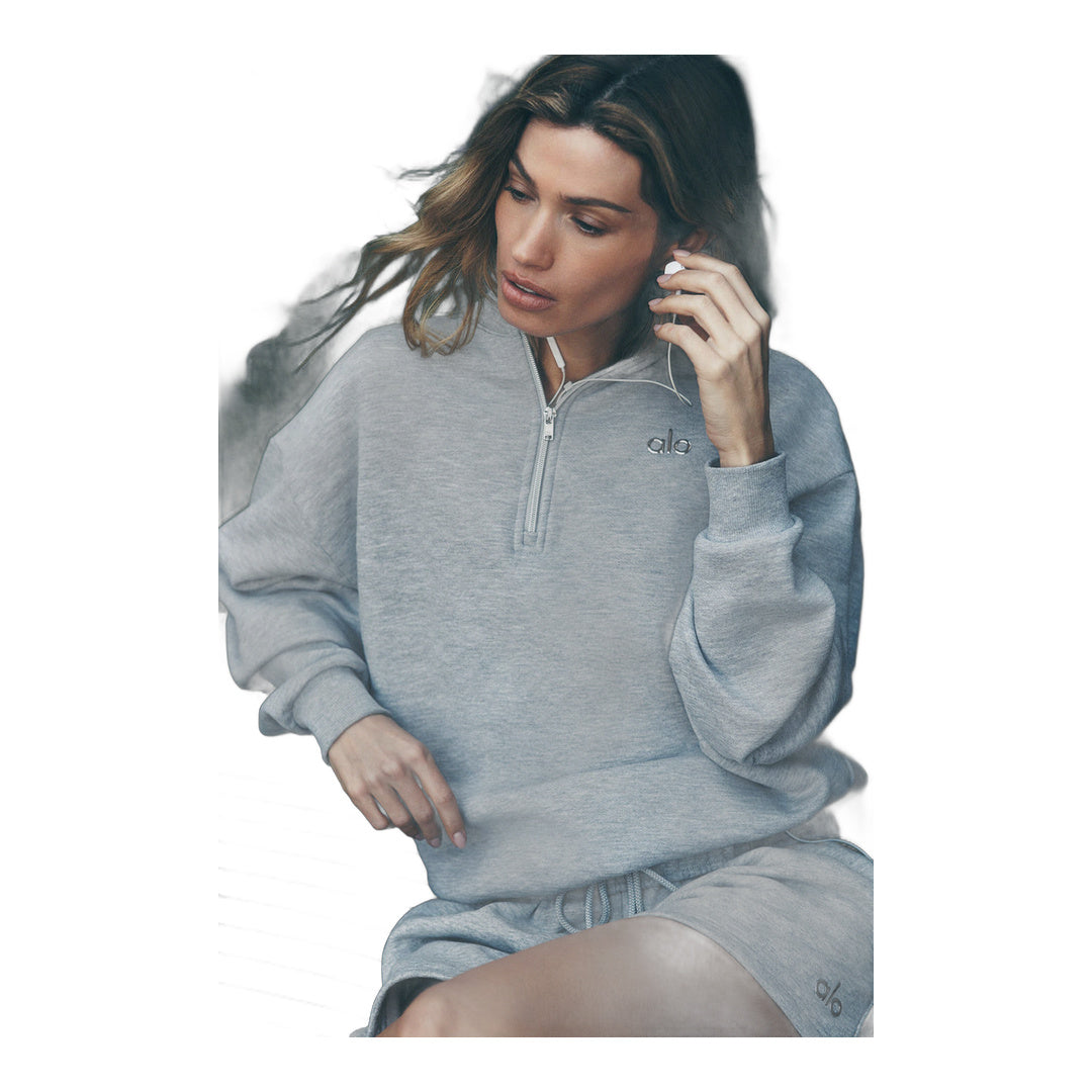 alo Accolade 1/4 Zip Pullover - Athletic Heather Grey by Alo Yoga