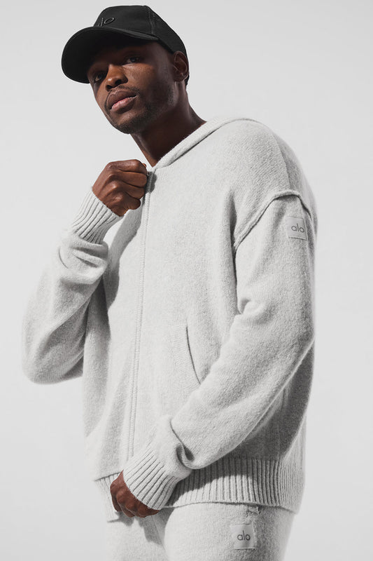 Wool Cashmere New Class Full Zip Hoodie - Pearl Grey Heather (MENSU3046R)