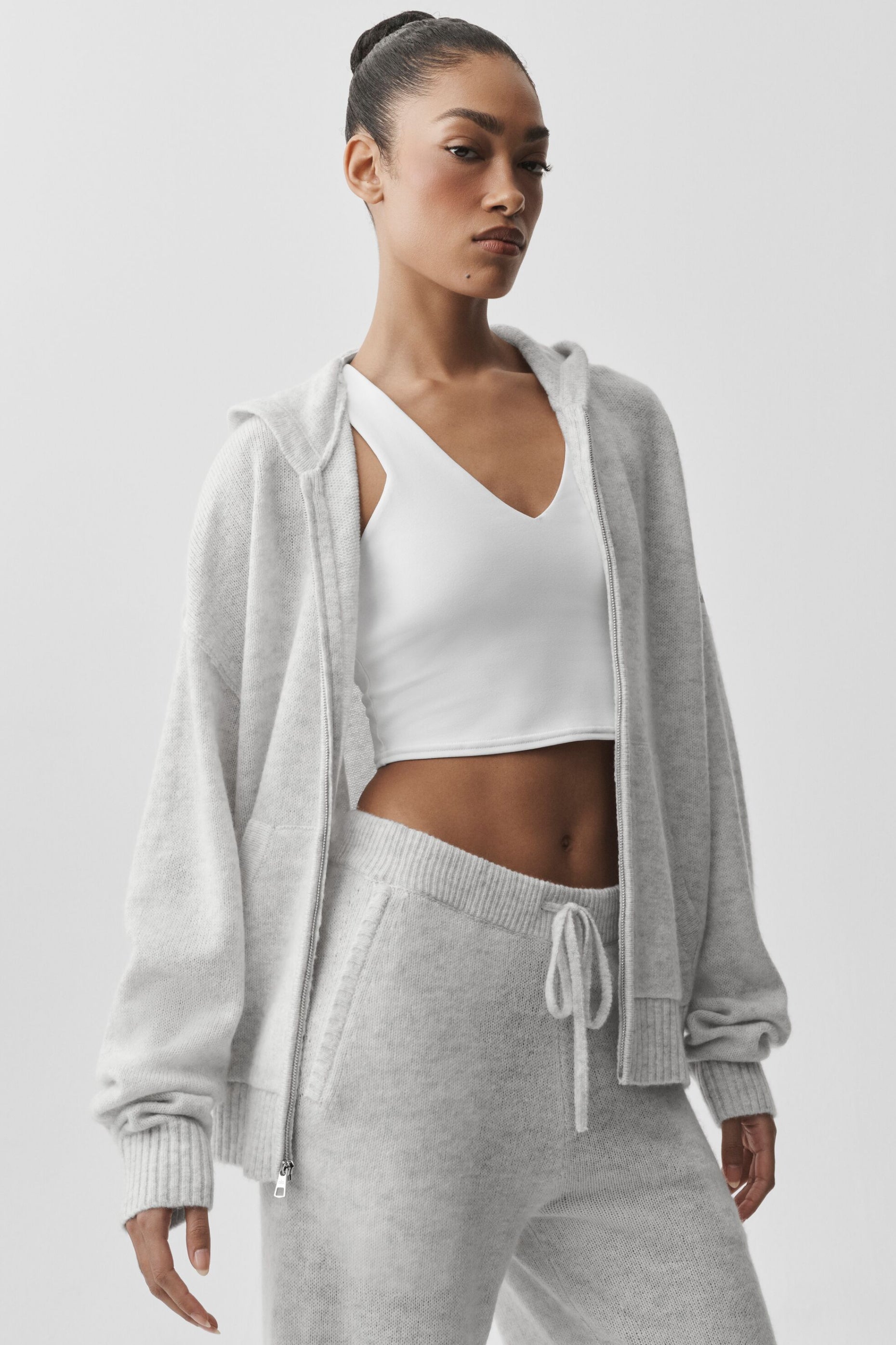 Wool Cashmere New Class Full Zip Hoodie - White Heather (U3046R)