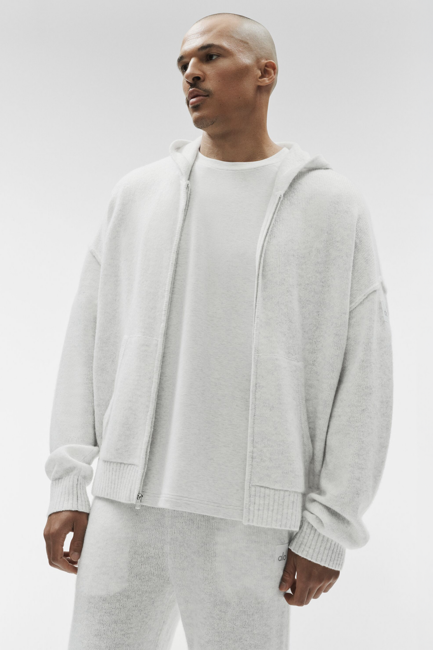 Wool Cashmere New Class Full Zip Hoodie - White Heather (MENSU3046R)