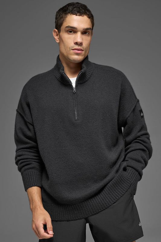 Wool Cashmere New Class 1/4 Zip Pullover - Black (MENSU3056R)