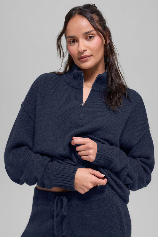 Wool Cashmere New Class 1/4 Zip Pullover - Navy (U3056R)