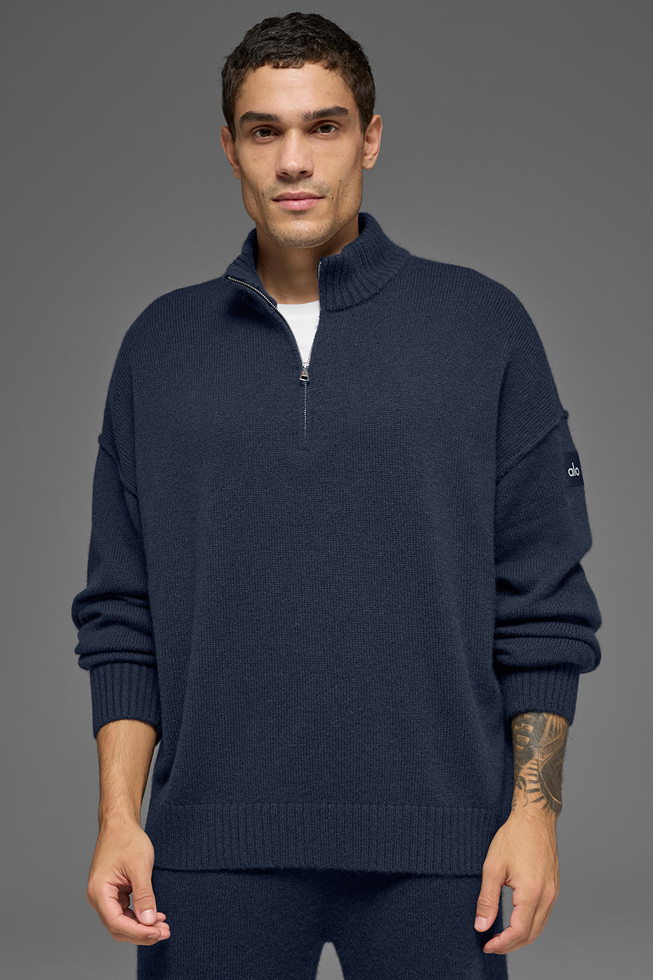 Wool Cashmere New Class 1/4 Zip Pullover - Navy (MENSU3056R)