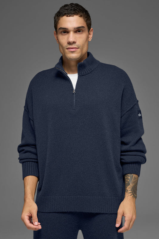 Wool Cashmere New Class 1/4 Zip Pullover - Navy (MENSU3056R)