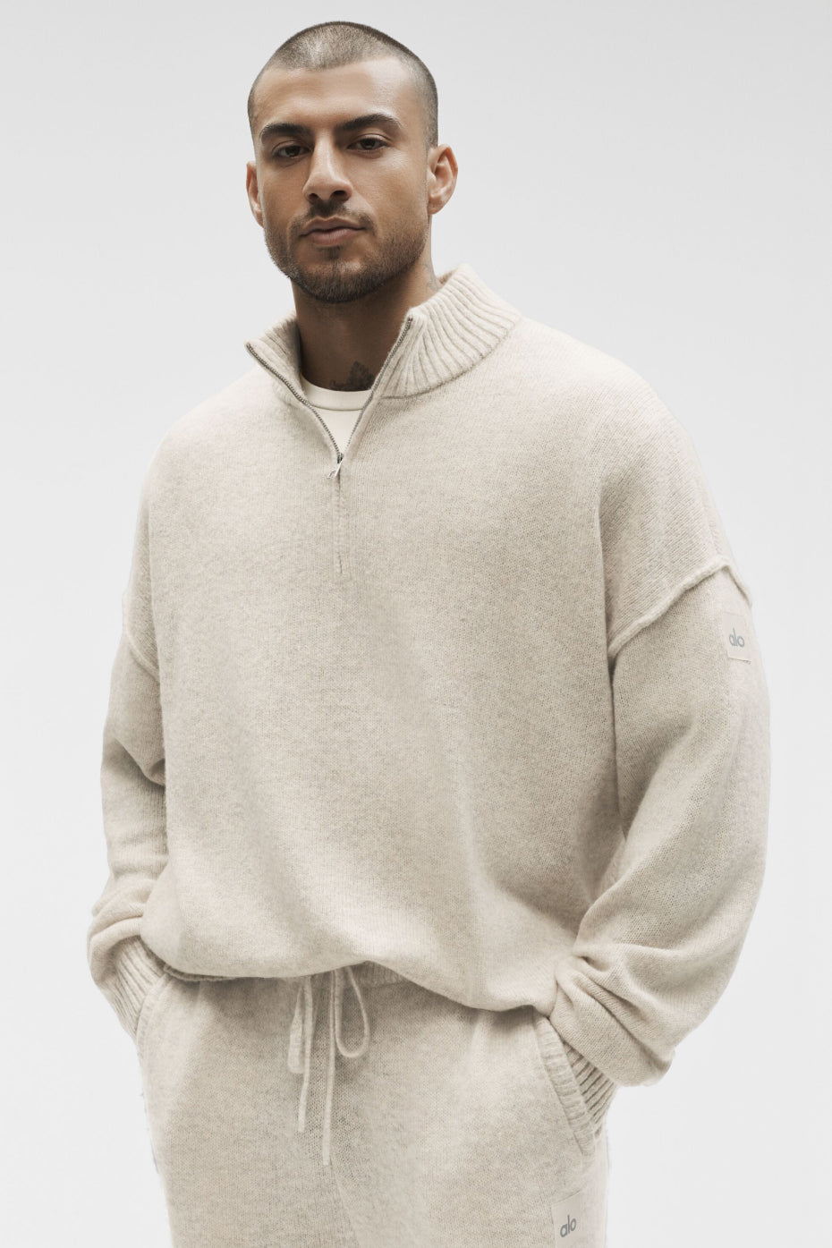 Wool Cashmere New Class 1/4 Zip Pullover - Oatmeal Heather (MENSU3056R)
