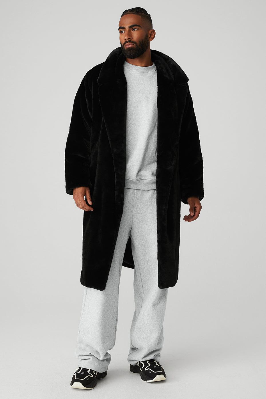 Oversized Faux Fur Trench - Black (MENSU4004R)