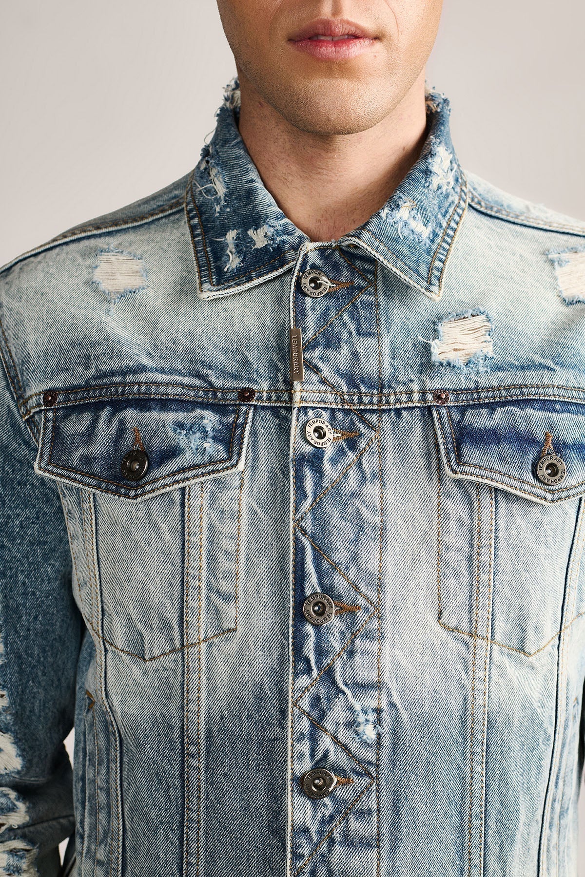 THE LAST WEAR — Hand Distressed Denim Trucker Jacket | TEMPORARY by Temporary Clo