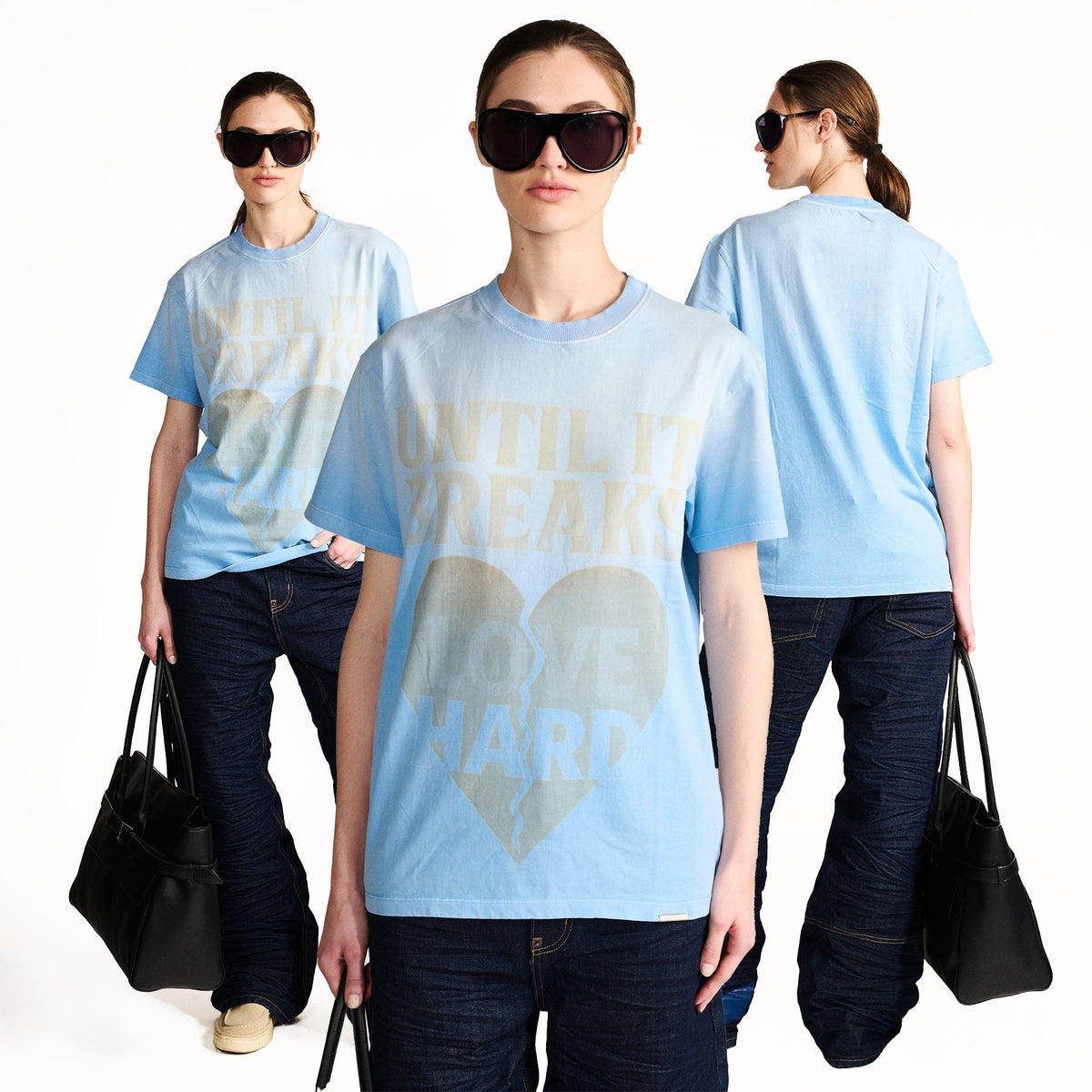 Love Hard Vintage Tee- Dust Blue by Temporary Clo