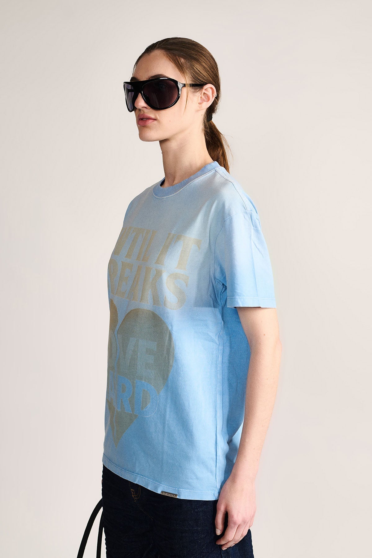 Love Hard Vintage Tee- Dust Blue by Temporary Clo