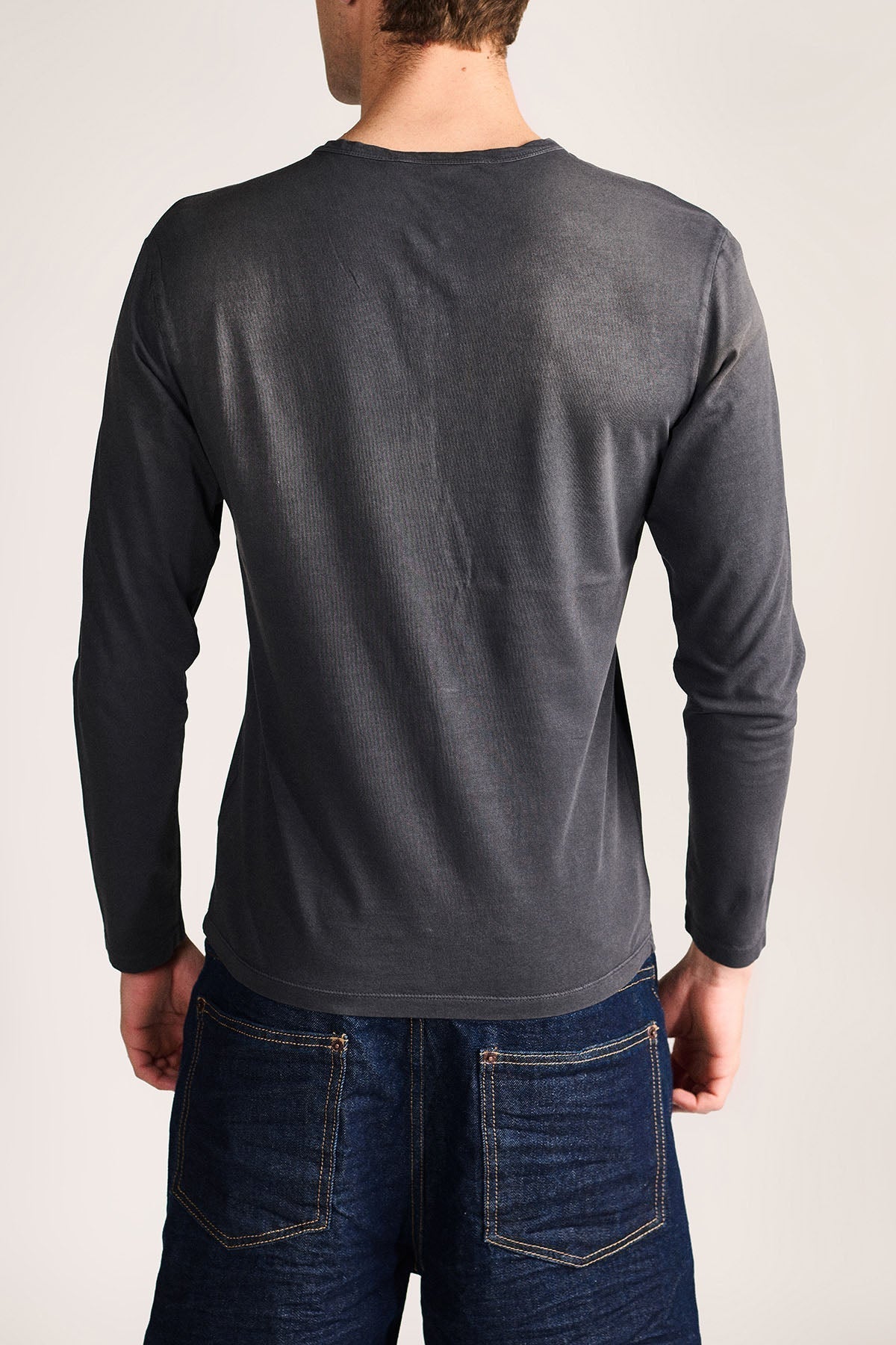 WORN BLACK HENLEY- TEE by Temporary Clo