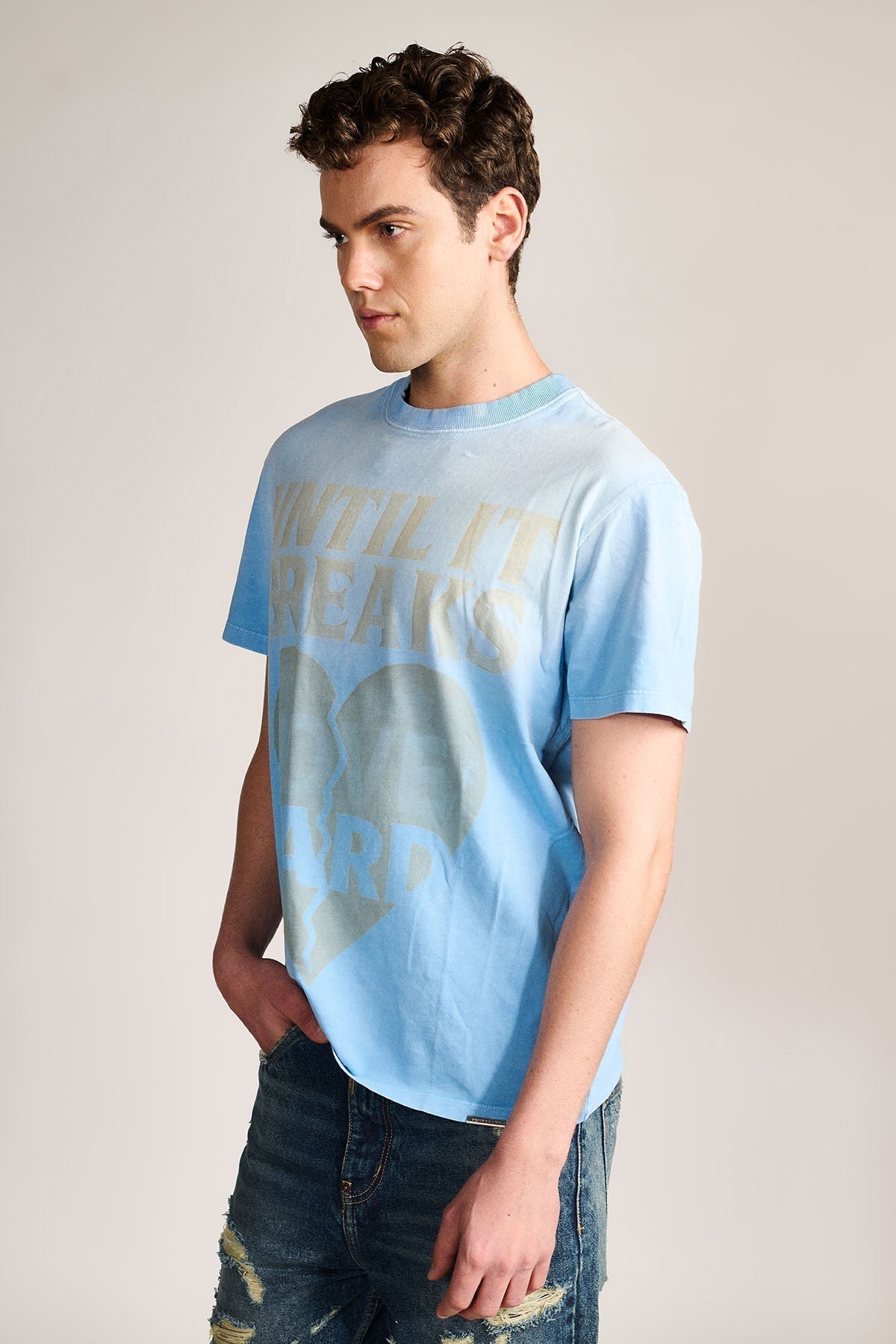 Love Hard Vintage Tee- Dust Blue by Temporary Clo