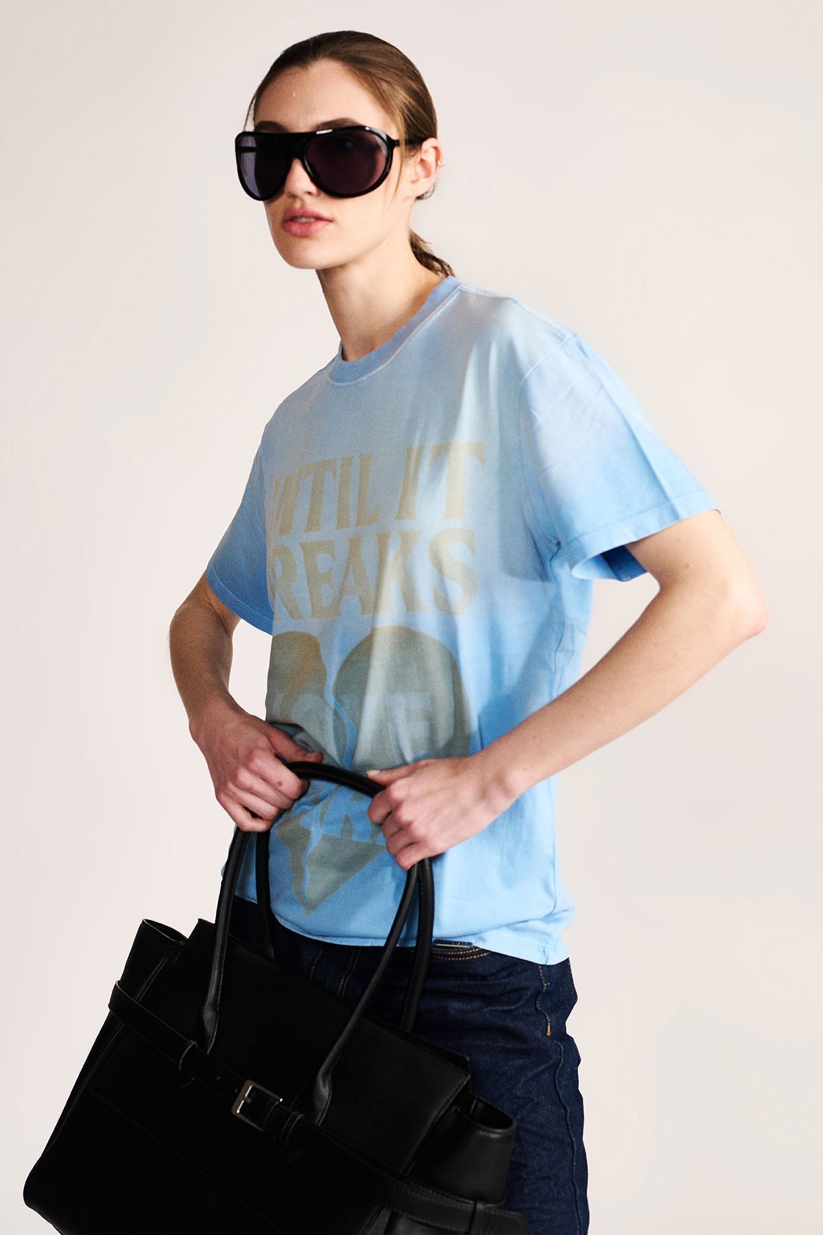 Love Hard Vintage Tee- Dust Blue by Temporary Clo