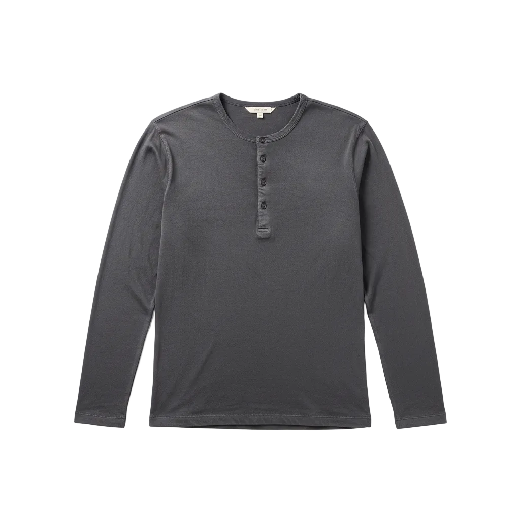 WORN BLACK HENLEY- TEE by Temporary Clo