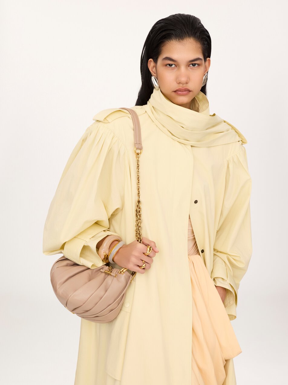 CHLOE Plissé shoulder bag with chain in pleated leather Woodsmoke by CHLOE
