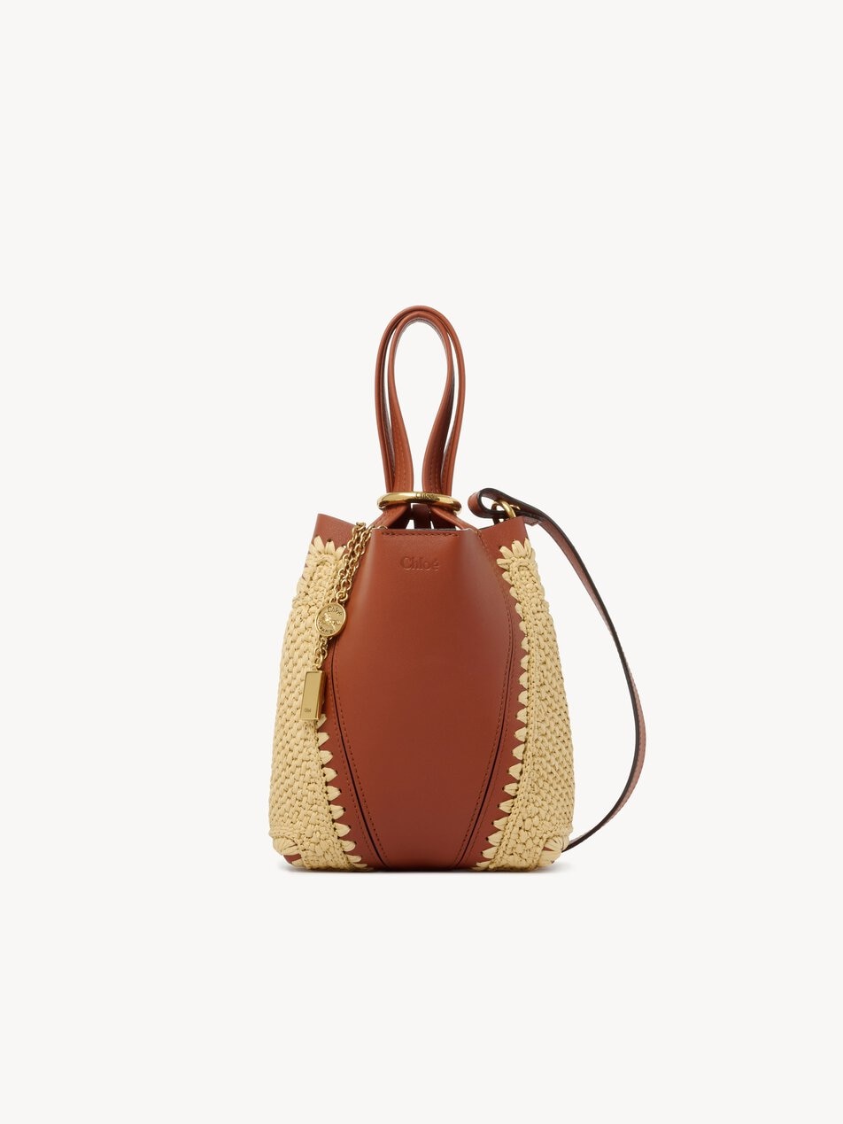 CHLOE Small Chloé Spin tote bag in raffia-effect & leather Clay Brown by CHLOE