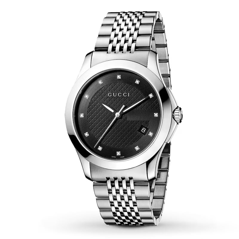 Unisex Gucci G-Timeless YA126456 Black Dial Diamond Stainless Steel Watch