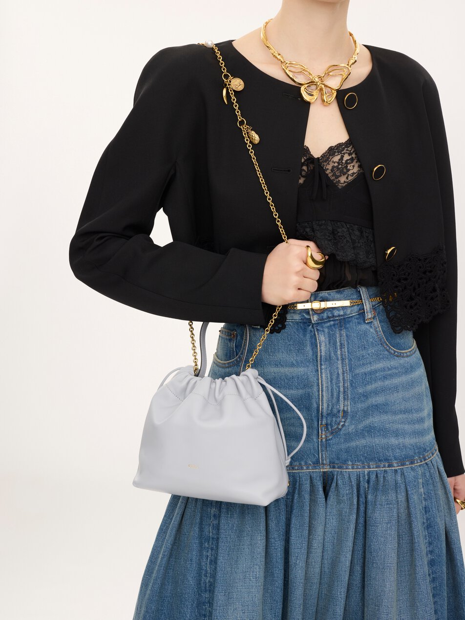 CHLOE Small Chloé Icons shoulder bag with chain in soft leather Greyish Blue by CHLOE