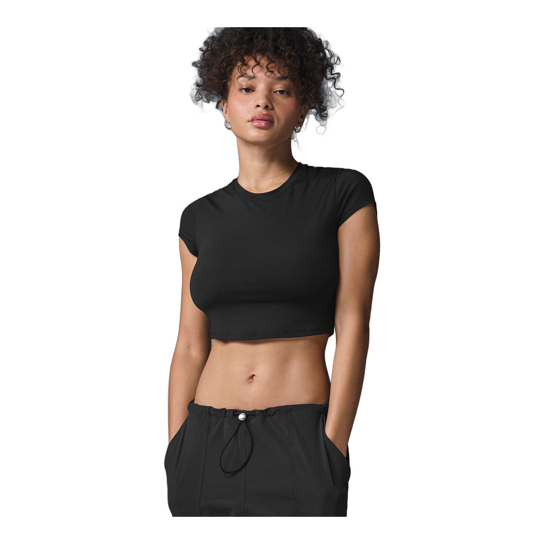 alo Alosoft Crop Finesse Short Sleeve - Black by Alo Yoga