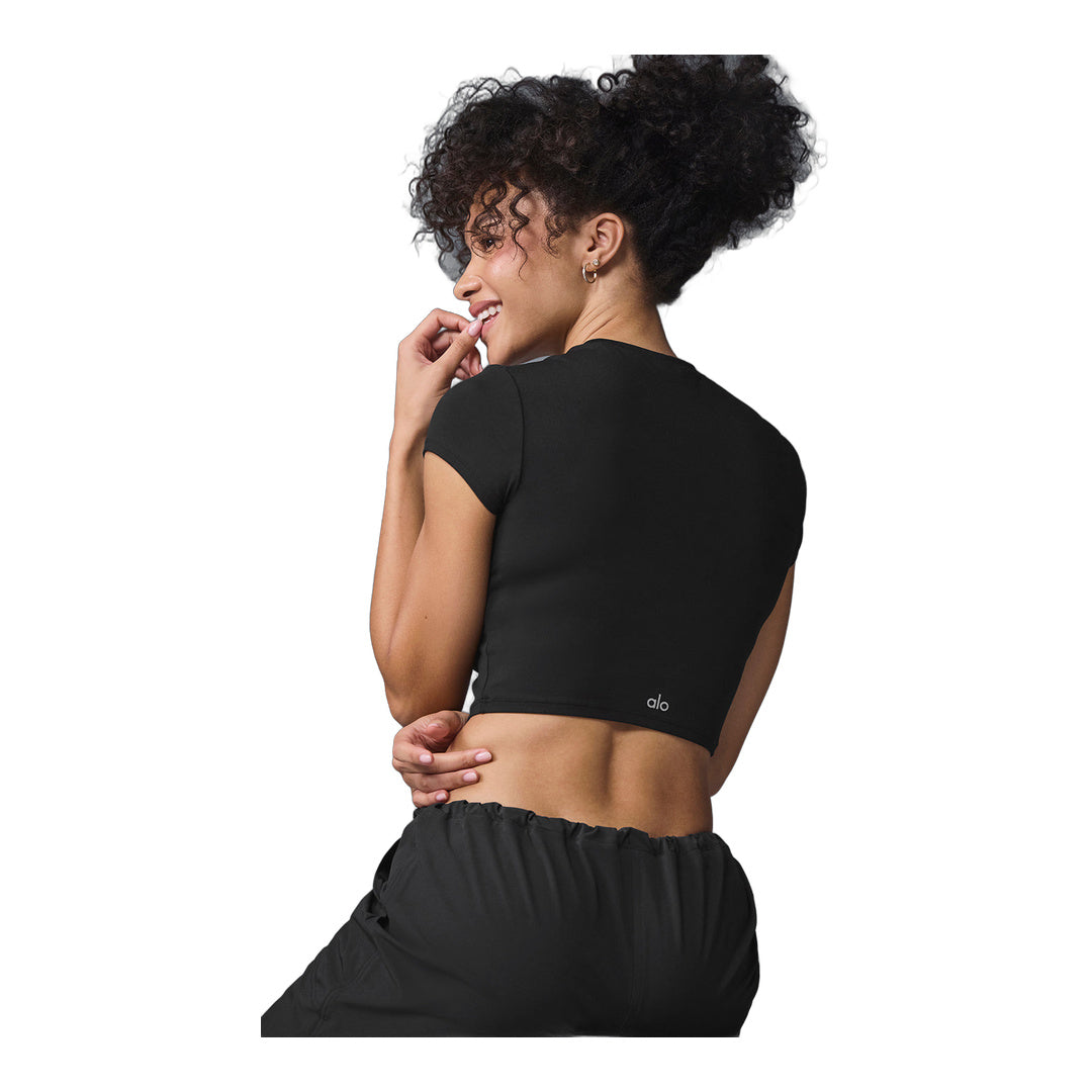 alo Alosoft Crop Finesse Short Sleeve - Black by Alo Yoga
