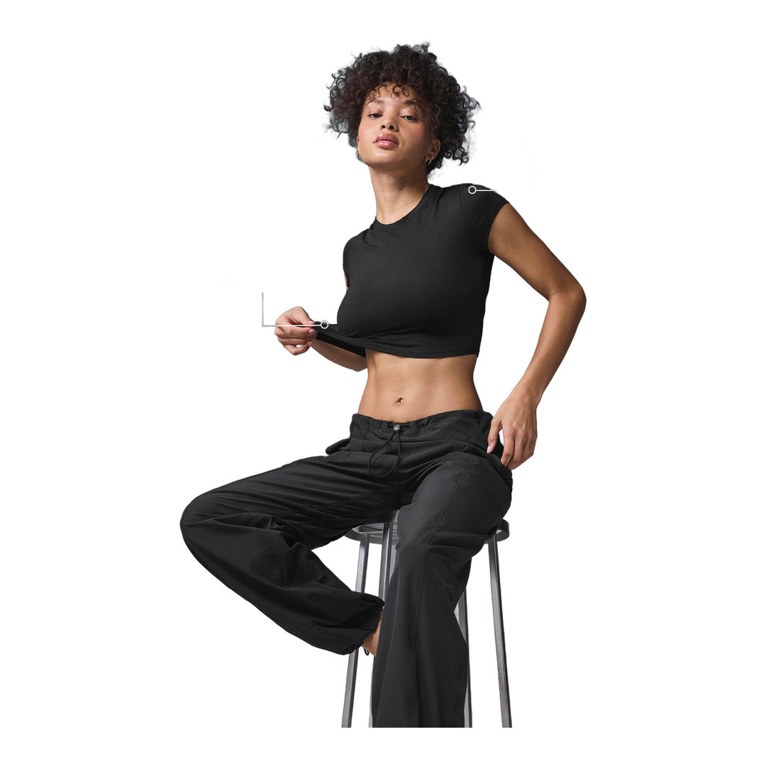 alo Alosoft Crop Finesse Short Sleeve - Black by Alo Yoga