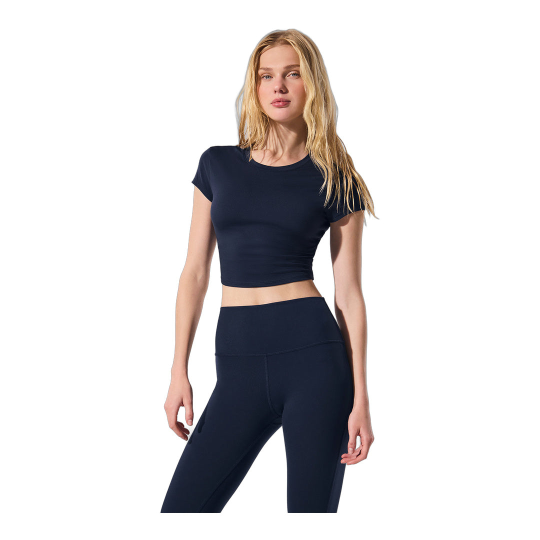 alo Alosoft Crop Finesse Short Sleeve - Navy by Alo Yoga
