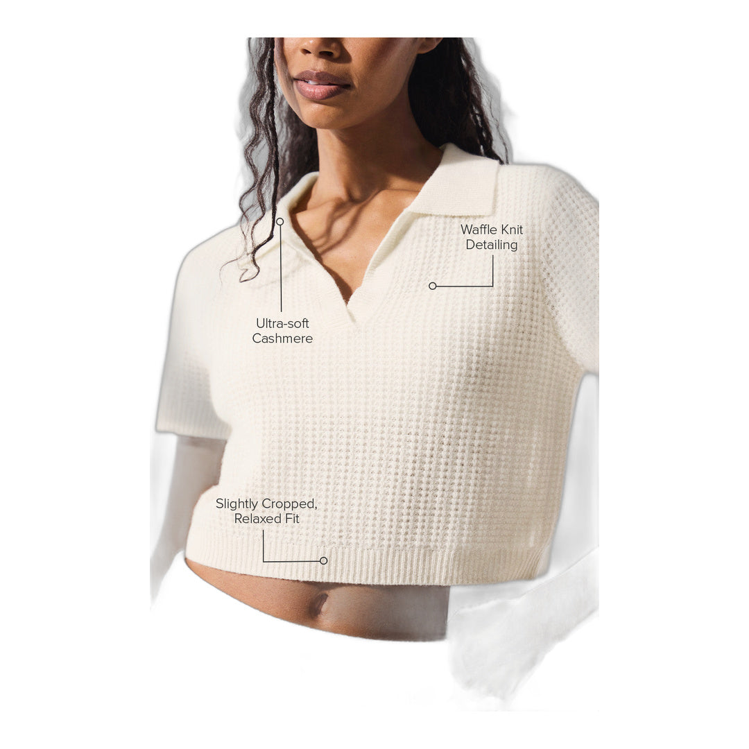 alo Cashmere Plush Waffle Polo Tee - Ivory by Alo Yoga
