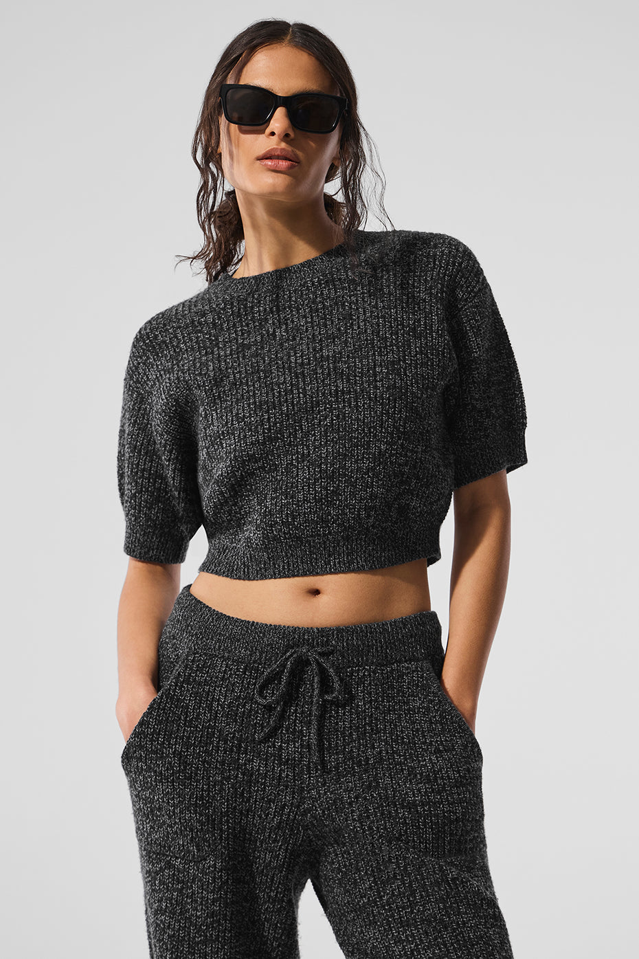 Marl Sweater Short Sleeve - Black Marl (W1476R)