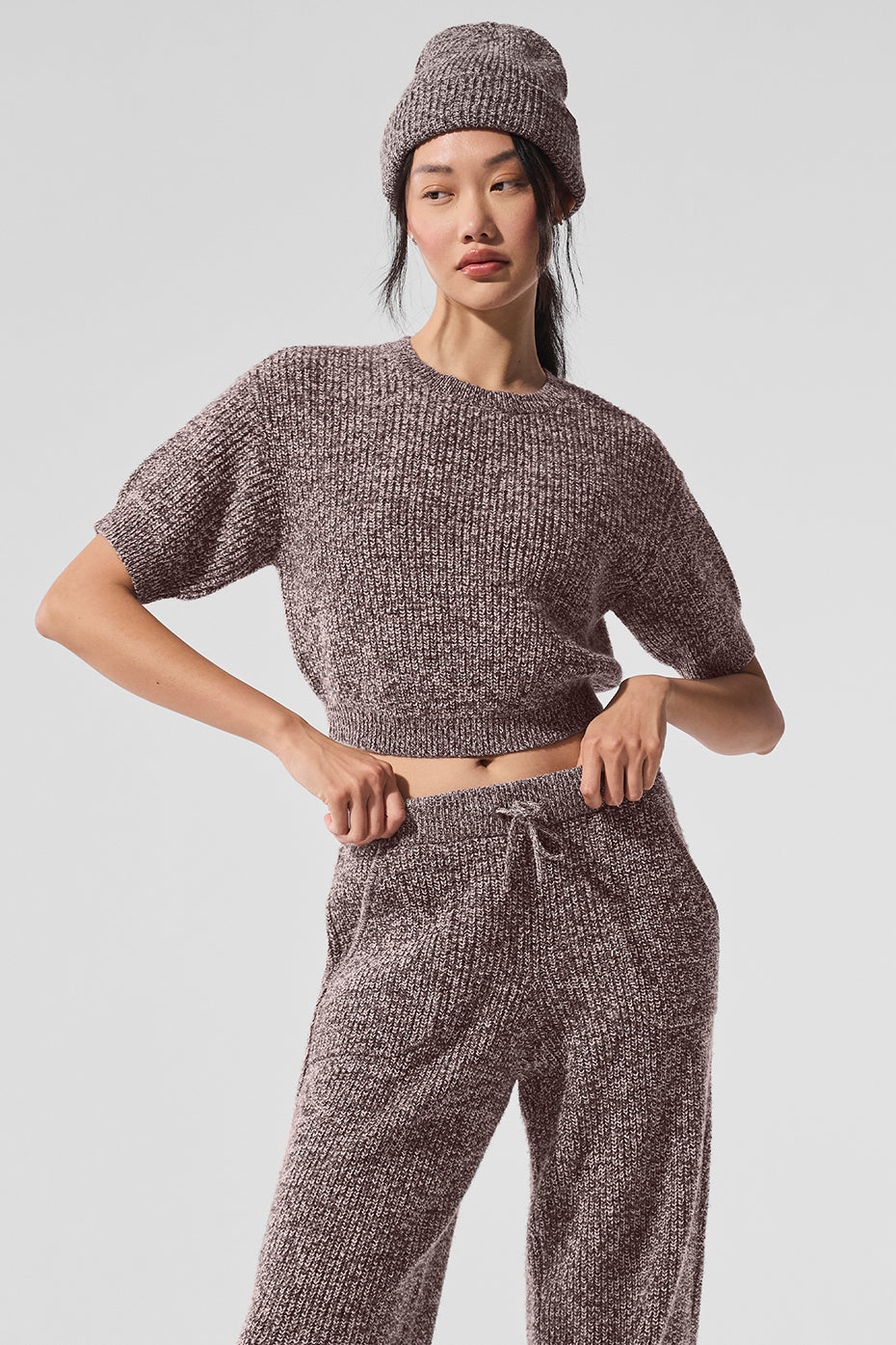 Marl Sweater Short Sleeve - Mushroom Marl (W1476R)