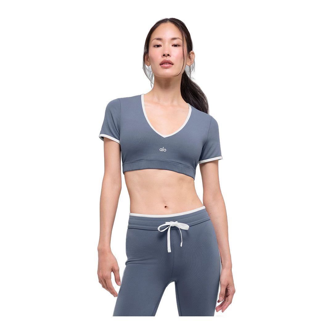 alo Airbrush Race Pace Short Sleeve - Bluestone/White by Alo Yoga